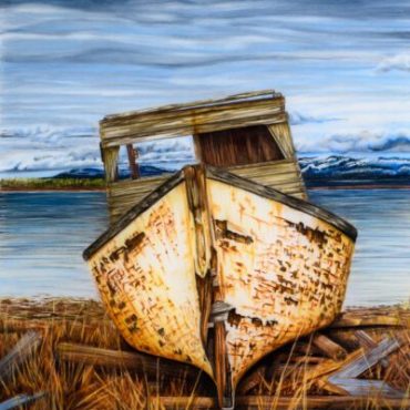 an old boat beached