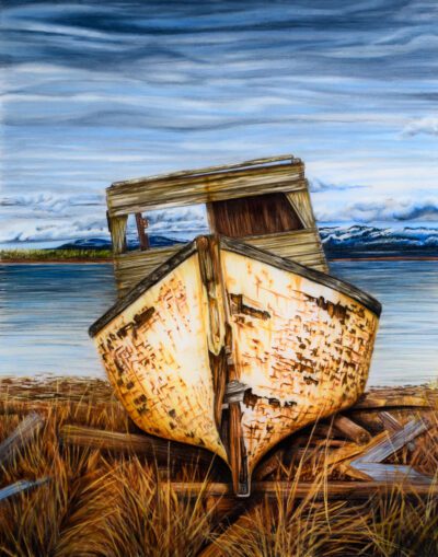 an old boat beached